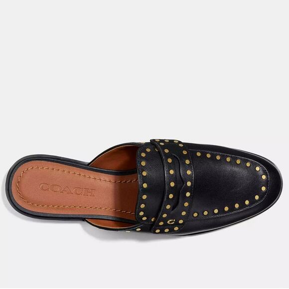 Coach Faye Studded Loafer Slide Mules - Black Leather - 7 - Picture 3 of 12